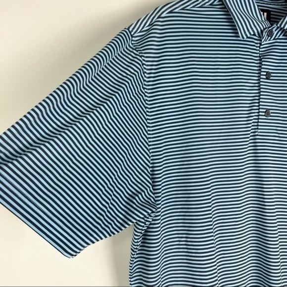 FootJoy Mens Golf Polo Shirt Blue Striped Stretch Button Short Sleeve Collared L - Picture 3 of 9